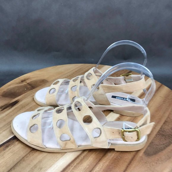 Kensie Beige Suede Slingback Adjustable Flat Sandals Womens Size 6 - Picture 3 of 7